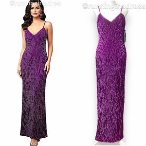 NWT Laurence Kazar Purple Beaded Sequin Silk Evening GownBolero Jacket Small 4 6